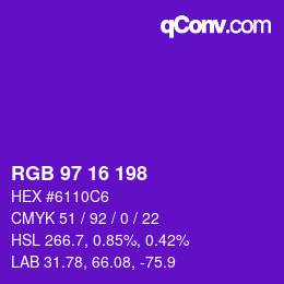 Color code: RGB 97 16 198 | qconv.com