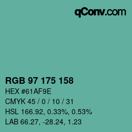 カラーコード: RGB 97 175 158 | qconv.com