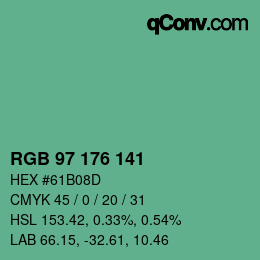 Color code: RGB 97 176 141 | qconv.com