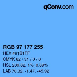 颜色代码: RGB 97 177 255 | qconv.com