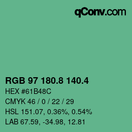 カラーコード: RGB 97 180.8 140.4 | qconv.com
