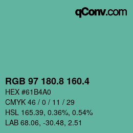 カラーコード: RGB 97 180.8 160.4 | qconv.com