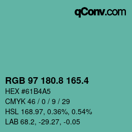 カラーコード: RGB 97 180.8 165.4 | qconv.com
