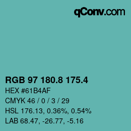 カラーコード: RGB 97 180.8 175.4 | qconv.com