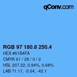 カラーコード: RGB 97 180.8 250.4 | qconv.com