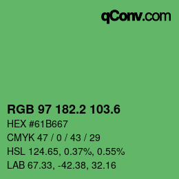 カラーコード: RGB 97 182.2 103.6 | qconv.com