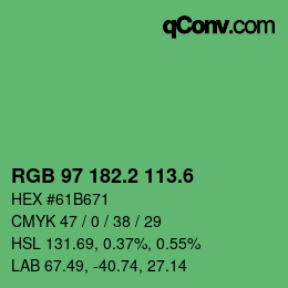 カラーコード: RGB 97 182.2 113.6 | qconv.com