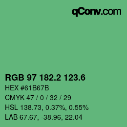 カラーコード: RGB 97 182.2 123.6 | qconv.com
