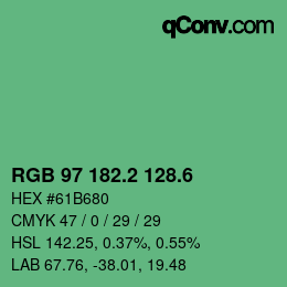カラーコード: RGB 97 182.2 128.6 | qconv.com