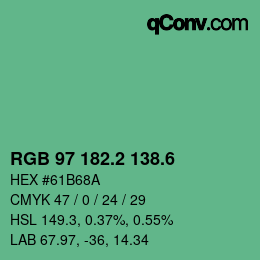 カラーコード: RGB 97 182.2 138.6 | qconv.com
