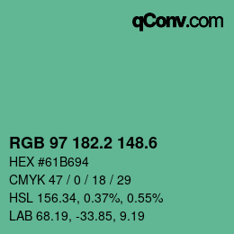 カラーコード: RGB 97 182.2 148.6 | qconv.com