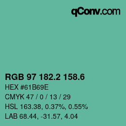 カラーコード: RGB 97 182.2 158.6 | qconv.com