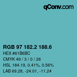 カラーコード: RGB 97 182.2 188.6 | qconv.com