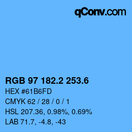カラーコード: RGB 97 182.2 253.6 | qconv.com