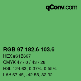 カラーコード: RGB 97 182.6 103.6 | qconv.com