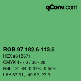 カラーコード: RGB 97 182.6 113.6 | qconv.com