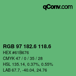 カラーコード: RGB 97 182.6 118.6 | qconv.com