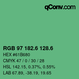 カラーコード: RGB 97 182.6 128.6 | qconv.com