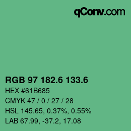 カラーコード: RGB 97 182.6 133.6 | qconv.com