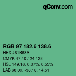 カラーコード: RGB 97 182.6 138.6 | qconv.com
