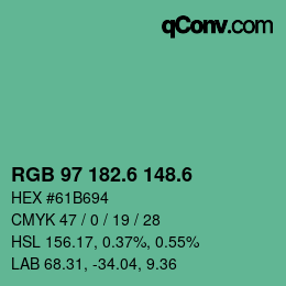カラーコード: RGB 97 182.6 148.6 | qconv.com