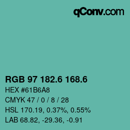 カラーコード: RGB 97 182.6 168.6 | qconv.com