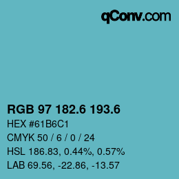 カラーコード: RGB 97 182.6 193.6 | qconv.com
