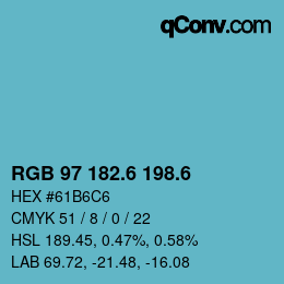 カラーコード: RGB 97 182.6 198.6 | qconv.com