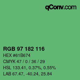 カラーコード: RGB 97 182 116 | qconv.com