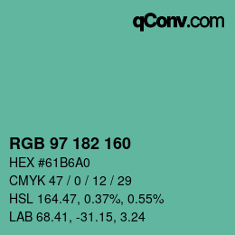 カラーコード: RGB 97 182 160 | qconv.com