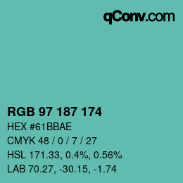 Color code: RGB 97 187 174 | qconv.com