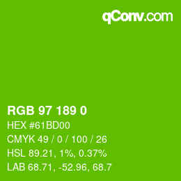 颜色代码: RGB 97 189 0 | qconv.com