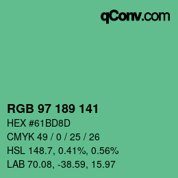 カラーコード: RGB 97 189 141 | qconv.com