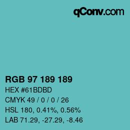 Color code: RGB 97 189 189 | qconv.com