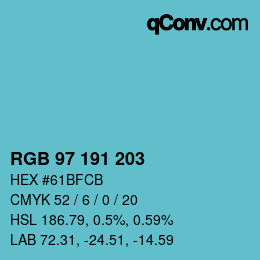 Color code: RGB 97 191 203 | qconv.com