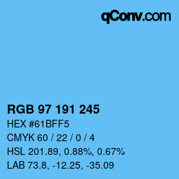 カラーコード: RGB 97 191 245 | qconv.com