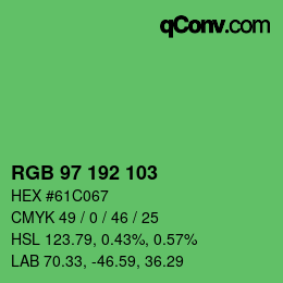 カラーコード: RGB 97 192 103 | qconv.com