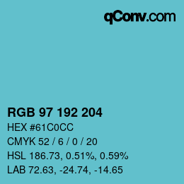 Color code: RGB 97 192 204 | qconv.com