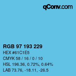 カラーコード: RGB 97 193 229 | qconv.com