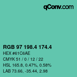 カラーコード: RGB 97 198.4 174.4 | qconv.com