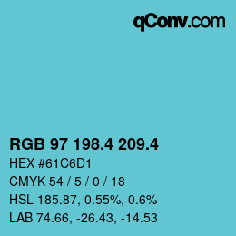 カラーコード: RGB 97 198.4 209.4 | qconv.com