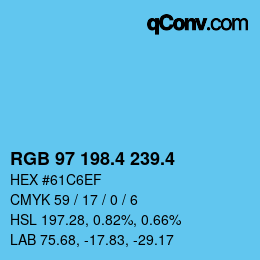 カラーコード: RGB 97 198.4 239.4 | qconv.com