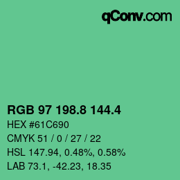 カラーコード: RGB 97 198.8 144.4 | qconv.com