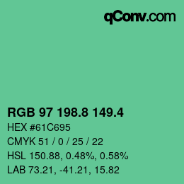 カラーコード: RGB 97 198.8 149.4 | qconv.com