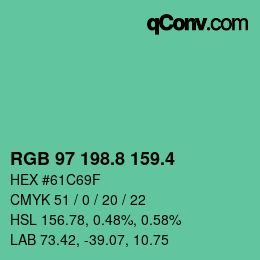 カラーコード: RGB 97 198.8 159.4 | qconv.com