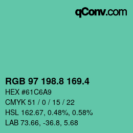 カラーコード: RGB 97 198.8 169.4 | qconv.com