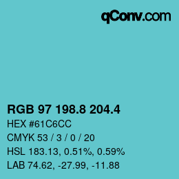 カラーコード: RGB 97 198.8 204.4 | qconv.com
