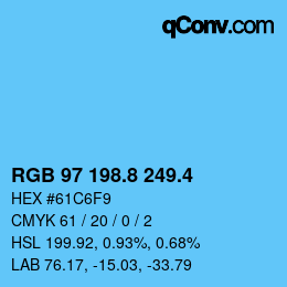 カラーコード: RGB 97 198.8 249.4 | qconv.com