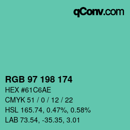 Color code: RGB 97 198 174 | qconv.com