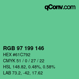 カラーコード: RGB 97 199 146 | qconv.com